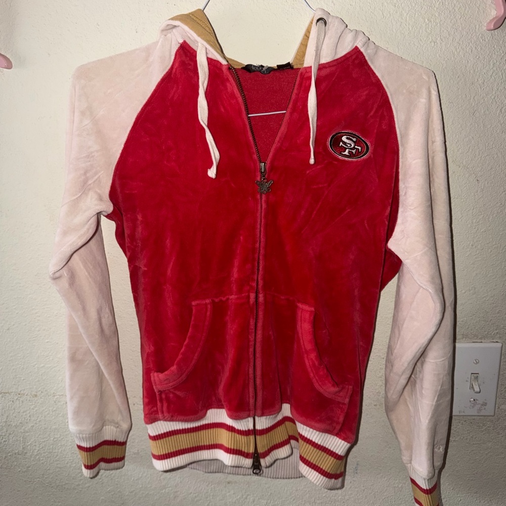 San Francisco 49ers Red & Cream Velour Zip Hoodie